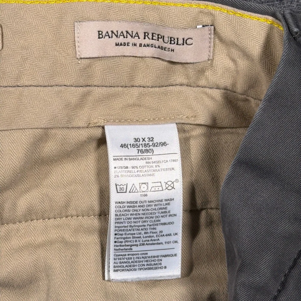 Banana Republic Chino Pants Mens 30x30 Gray Slim Fit Cotton Blend Casual Pant